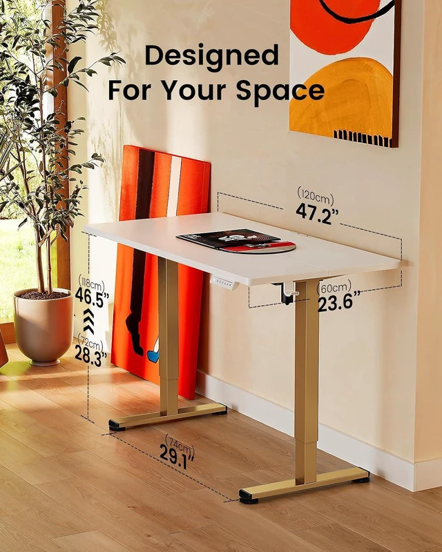 Alt view image 3 of 7 - ErGear Height Adjustable Electric Standing Desk, 48 x 24 Inches Sit Stand up Desk, Memory Computer Home Office Desk, White+Gold