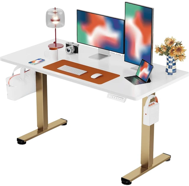 Main image of ErGear Height Adjustable Electric Standing Desk, 48 x 24 Inches Sit Stand up Desk, Memory Computer Home Office Desk, White+Gold
