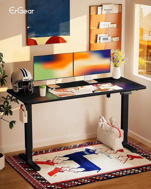 Alt view image 2 of 7 - ErGear Height Adjustable Electric Standing Desk, 55 x 28 Inches Sit Stand up Desk, Memory Computer Home Office Desk, Carbon Fiber Black