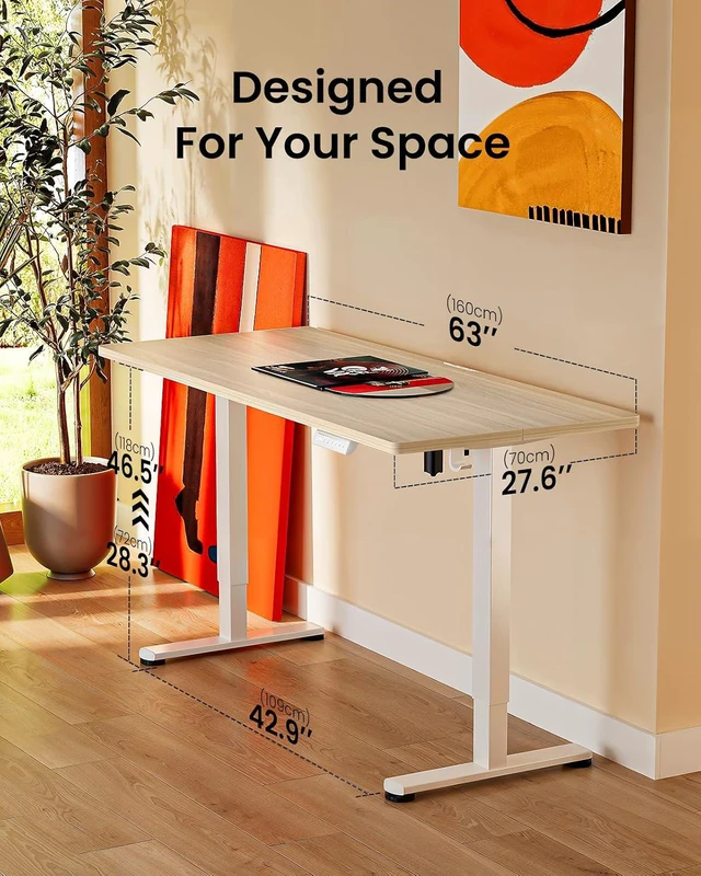 Alt view image 3 of 7 - ErGear Height Adjustable Electric Standing Desk, 63 x 28 Inches Sit Stand up Desk, Memory Computer Home Office Desk, Natural