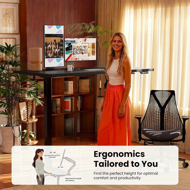 Alt view image 7 of 7 - ErGear Height Adjustable Electric Standing Desk, 40 x 24 Inches Sit Stand up Desk, Memory Computer Home Office Desk, Carbon Fiber Black