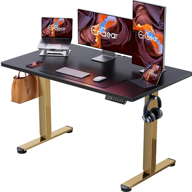 Main image of ErGear Height Adjustable Electric Standing Desk, 48 x 24 Inches Sit Stand up Desk, Memory Computer Home Office Desk, Black+Gold
