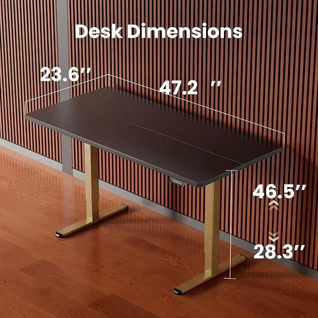 Alt view image 3 of 7 - ErGear Height Adjustable Electric Standing Desk, 48 x 24 Inches Sit Stand up Desk, Memory Computer Home Office Desk, Black+Gold