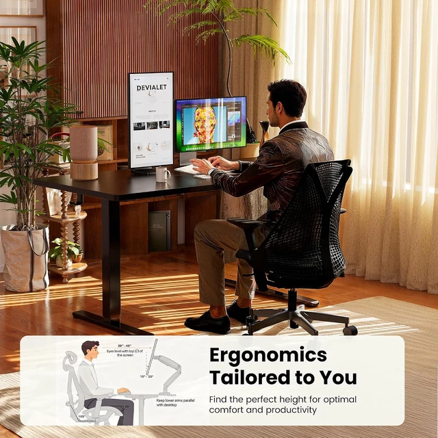 Alt view image 7 of 7 - ErGear Height Adjustable Electric Standing Desk, 55 x 28 Inches Sit Stand up Desk, Memory Computer Home Office Desk, Black