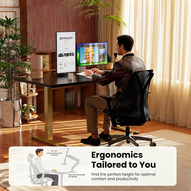 Alt view image 6 of 7 - ErGear Height Adjustable Electric Standing Desk, 32 x 19 Inches Sit Stand up Desk, Memory Computer Home Office Desk, Black+Gold