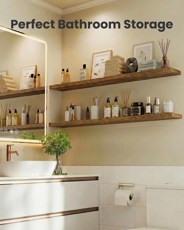 Alt view image 6 of 7 - Amada 47.2" Floating Shelves for Wall Decor & Storage, Set of 3, Brown