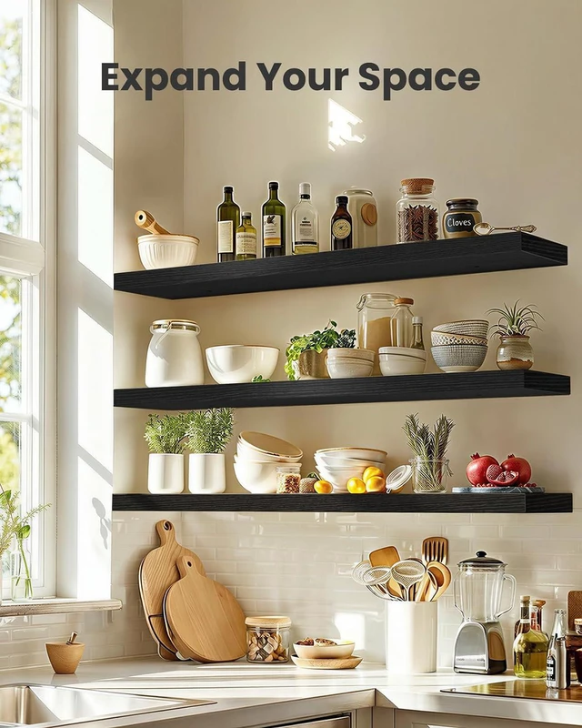 Alt view image 3 of 7 - Amada 47.2" Floating Shelves for Wall Decor & Storage, Set of 3, Black