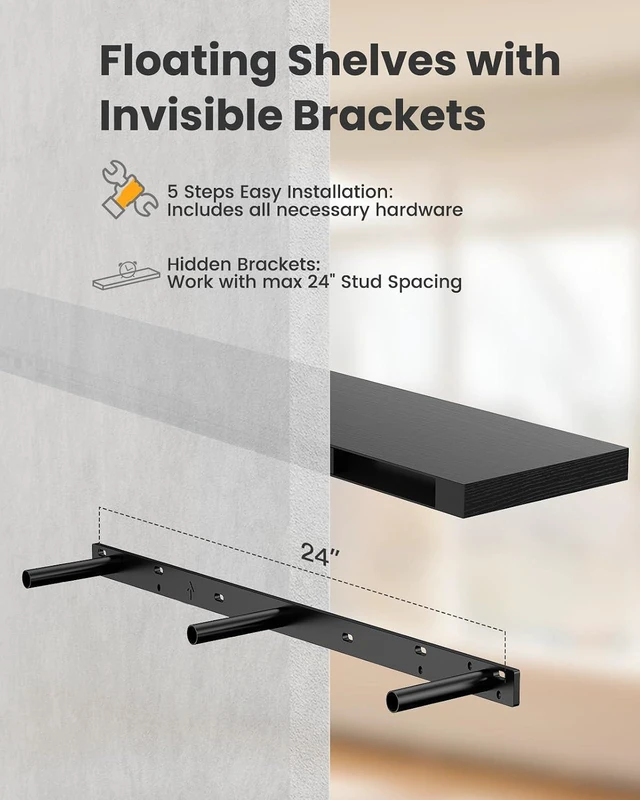 Alt view image 7 of 7 - Amada 47.2" Floating Shelves for Wall Decor & Storage, Set of 3, Black