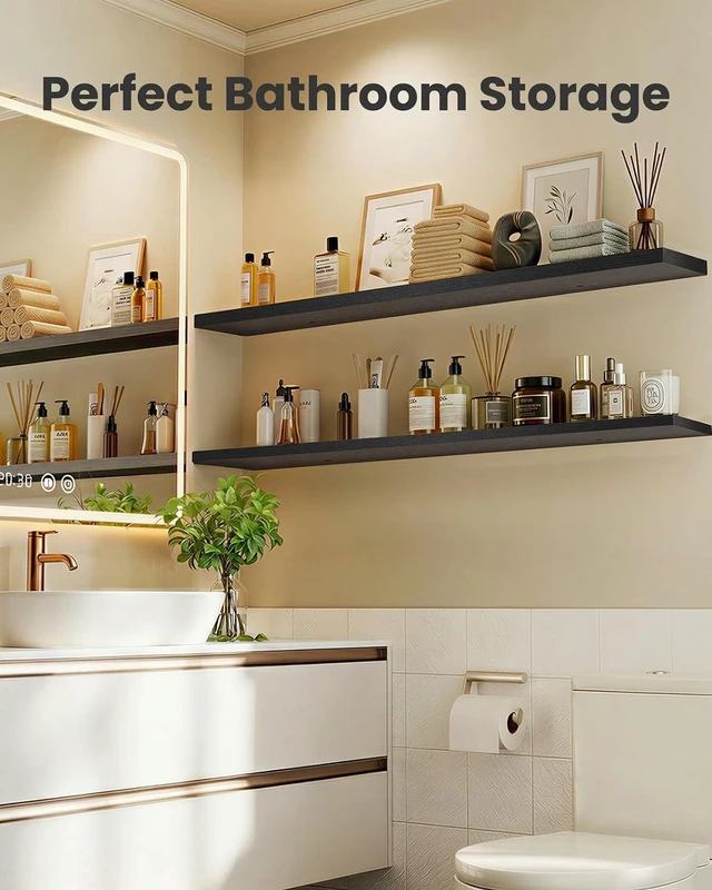 Alt view image 6 of 7 - Amada 47.2" Floating Shelves for Wall Decor & Storage, Set of 3, Black