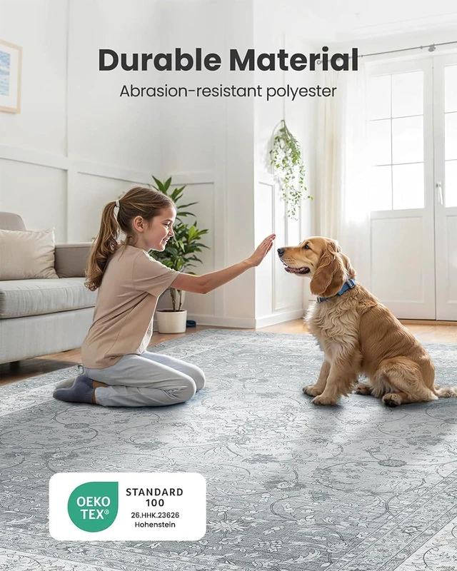 Alt view image 3 of 7 - Amada Large 9x12 Washable Area Rug for Living Room, Silver/Gray, Vintage