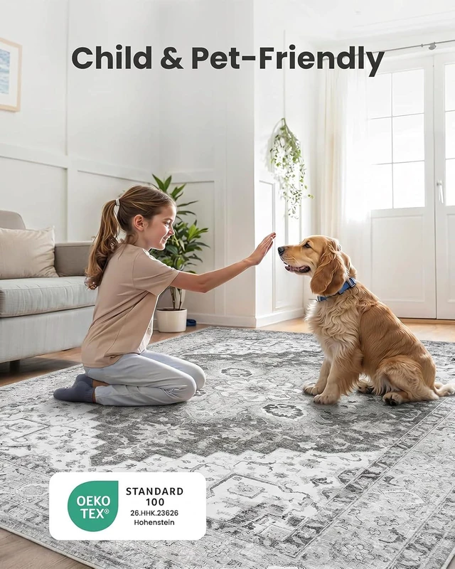 Alt view image 3 of 7 - AMADA HOMEFURNISHING 9x12 Area Rugs, Low-Profile Large Washable Area Rug with Non-Slip Backing & Durable Edge Binding, Vintage Rugs for Living Room, Bedroom & Dinning Room