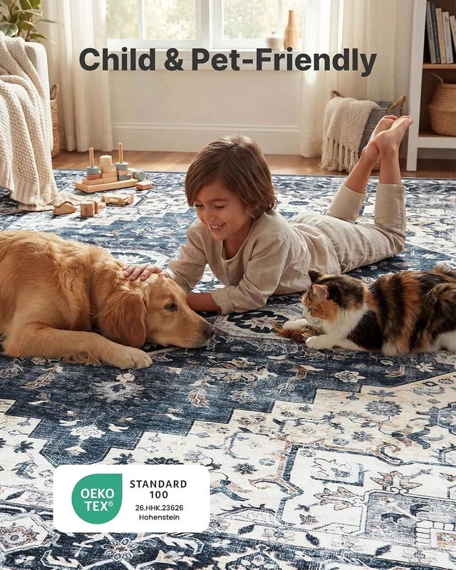 Alt view image 4 of 6 - 2'6"x12' Washable Area Rug, Low-Profile Entryway Rug with Non-Slip Backing & Durable Edge Binding, Vintage Rug Pattern, Small Rugs for Entryway, Kitchen & Living Room