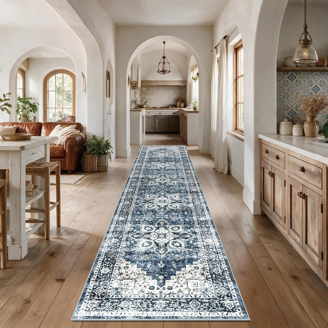 Alt view image 3 of 6 - 2'6"x12' Washable Area Rug, Low-Profile Entryway Rug with Non-Slip Backing & Durable Edge Binding, Vintage Rug Pattern, Small Rugs for Entryway, Kitchen & Living Room