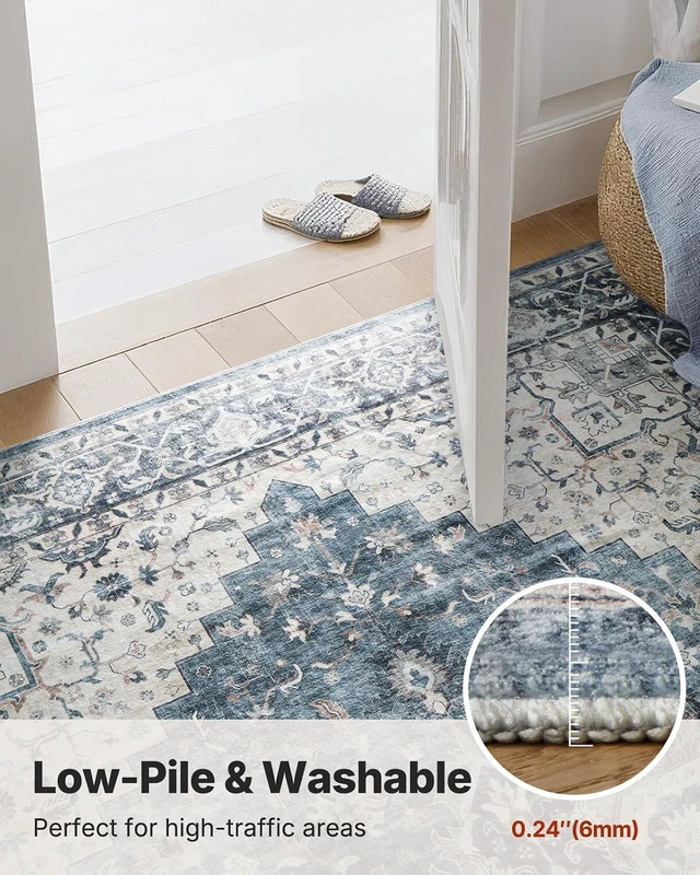 Alt view image 6 of 6 - 2'6"x14' Washable Area Rug, Low-Profile Entryway Rug with Non-Slip Backing & Durable Edge Binding, Vintage Rug Pattern, Small Rugs for Entryway, Kitchen & Living Room