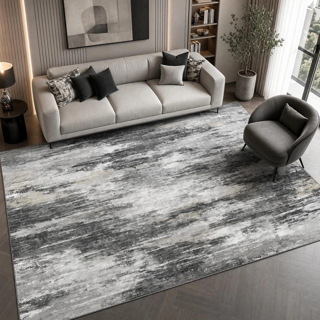 Main image of AMADA HOMEFURNISHING 6x9 Washable Area Rug, Modern Abstract Living Room Rug with Non-Slip Backing & Low Pile, Large Rug with Abstract Pattern for Living Room, Bedroom and Dinning Room, Light Grey
