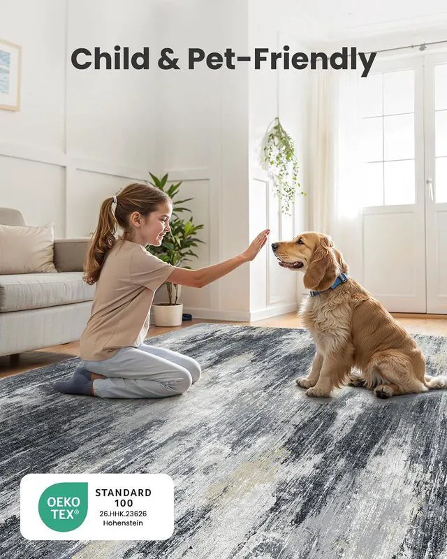 Alt view image 6 of 7 - AMADA HOMEFURNISHING 6x9 Washable Area Rug, Modern Abstract Living Room Rug with Non-Slip Backing & Low Pile, Large Rug with Abstract Pattern for Living Room, Bedroom and Dinning Room, Light Grey