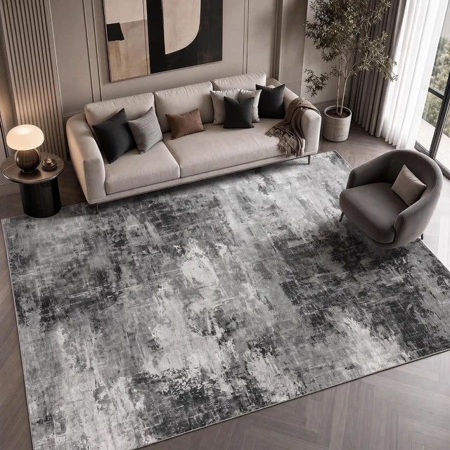 Main image of 6x9 Area Rugs for Living Room, Modern Abstract Washable Rug with Non-Slip Backing & Low Pile Indoor Carpet for Nursery Room, Bedroom and Dinning Room, Grey