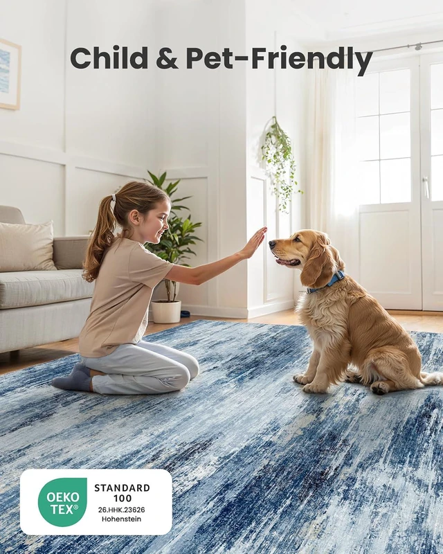 Alt view image 6 of 7 - 6x9 Area Rugs for Living Room, Modern Abstract Washable Rug with Non-Slip Backing & Low Pile Indoor Carpet for Nursery Room, Bedroom and Dinning Room, Blue