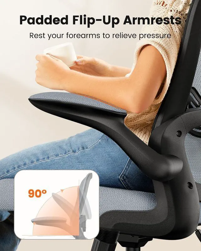 Alt view image 6 of 7 - ErGear Drafting Chair,Tall Office Chair with Flip-Up Armrests, High Desk Chair Adjustable Height and Adjustable Footrest Ring, Ergonomic Standing Desk Chair with Lumbar Support, Blue,8 Pack