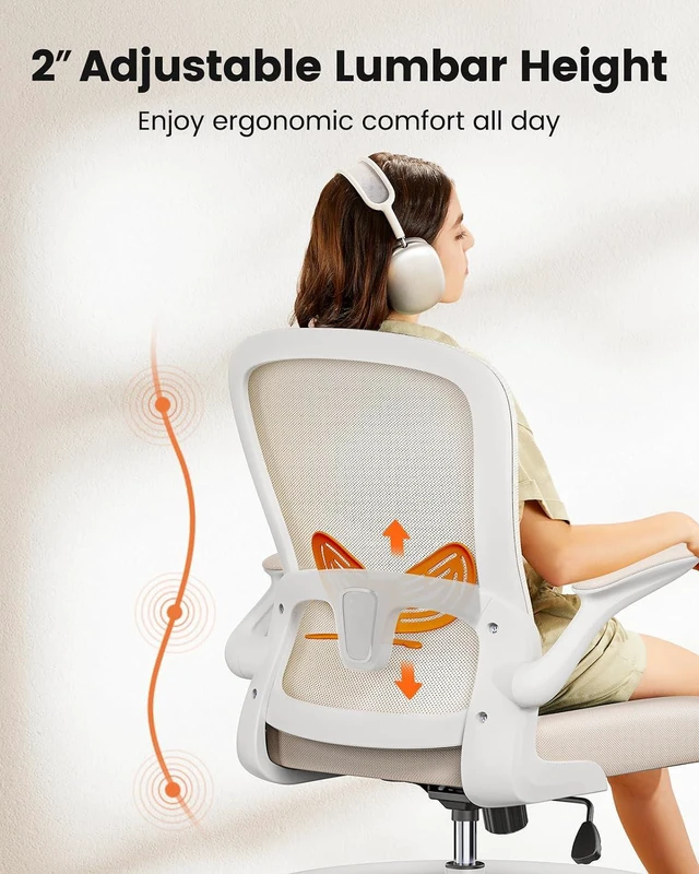 Alt view image 3 of 6 - ErGear Drafting Chair,Tall Office Chair with Flip-Up Armrests, High Desk Chair Adjustable Height and Adjustable Footrest Ring, Ergonomic Standing Desk Chair with Lumbar Support, Khaki,3 Pack