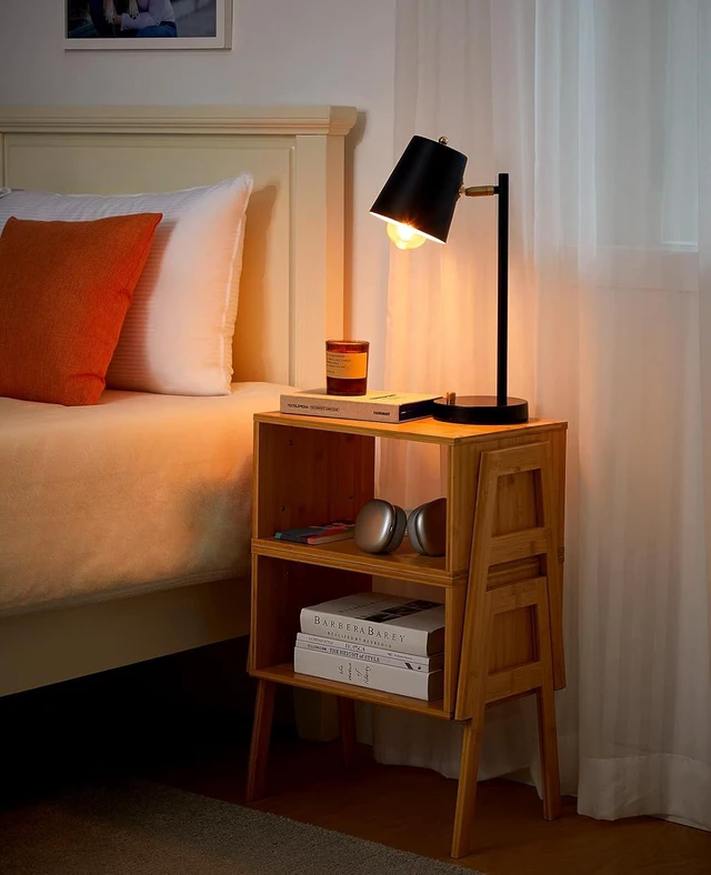 Alt view image 2 of 7 - Pipishell Nightstands Set of 2, Bamboo Stackable Bedside Table, Night Stands with Storage Shelf, Small Bed Side Tables, 2-Tier End Table for Bedroom, Dorm and Small Space Storage (Natural)