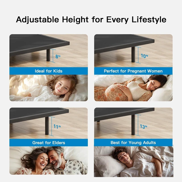 Alt view image 5 of 6 - Pipishell Queen Adjustable Bed Frame with Massage, Electric Bed Base with Head & Foot Incline, USB-A & USB-C Ports, LED Under-Bed Lighting, 4 Leg Height Options, and Easy 3-Step Assembly