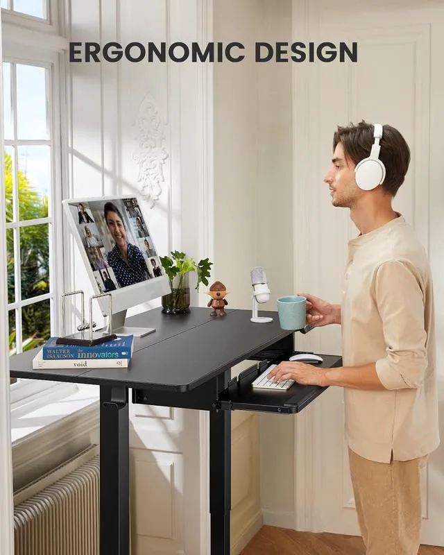 Alt view image 6 of 7 - ErGear Electric Standing Desk with Keyboard Tray, 44x24 Inches Adjustable Height Sit Stand Up Desk, Home Office Desk Computer Workstation, Black