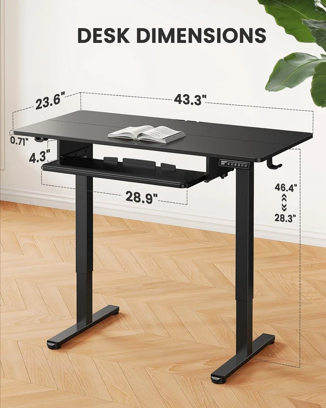 Alt view image 3 of 7 - ErGear Electric Standing Desk with Keyboard Tray, 44x24 Inches Adjustable Height Sit Stand Up Desk, Home Office Desk Computer Workstation, Black