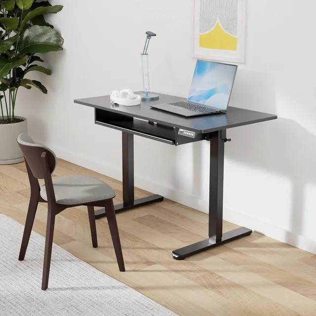 Alt view image 2 of 7 - ErGear Electric Standing Desk with Full Size Keyboard Tray, Adjustable Height Sit Stand Up Desk, Home Office Desk Computer Workstation, 48x24 Inches, Black