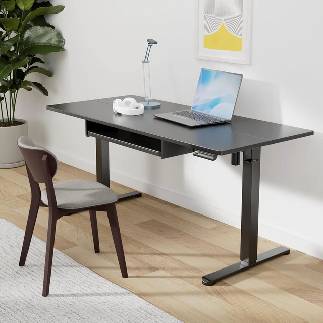 Alt view image 2 of 7 - ErGear Large Electric Standing Desk with Keyboard Tray, 63x28 Inches Adjustable Height Sit Stand Up Desk, Home Office Desk Computer Workstation, Black