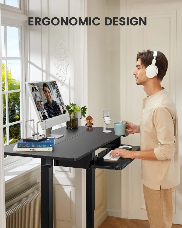 Alt view image 6 of 7 - ErGear Electric Standing Desk with Full Size Keyboard Tray, Adjustable Height Sit Stand Up Desk, Home Office Desk Computer Workstation, 48x24 Inches, Black