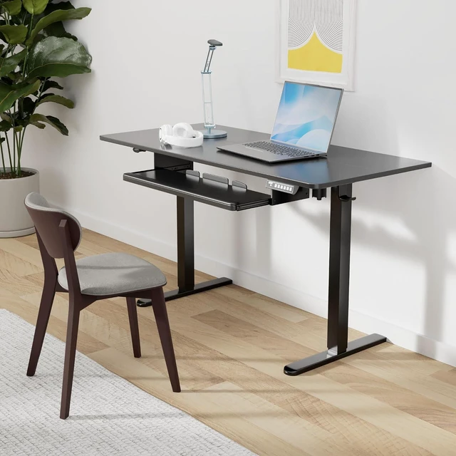 Alt view image 2 of 7 - ErGear Electric Standing Desk with Keyboard Tray, 55x28 Inches Adjustable Height Sit Stand Up Desk, Home Office Desk Computer Workstation, Black