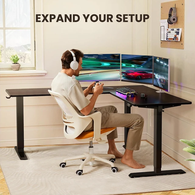 Alt view image 6 of 7 - ErGear 75" x 63" L Shaped Standing Desk Electric Adjustable Height, Black