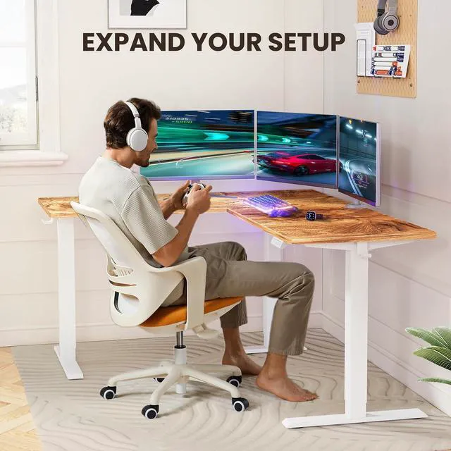Alt view image 5 of 7 - ErGear 63 L Shaped Standing Desk Electric Adjustable Height, Light Vintage
