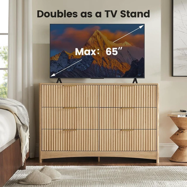 Alt view image 6 of 7 - Amada Fluted 6 Drawer Dresser, Modern Wood Chest of Drawers, Natural Oak
