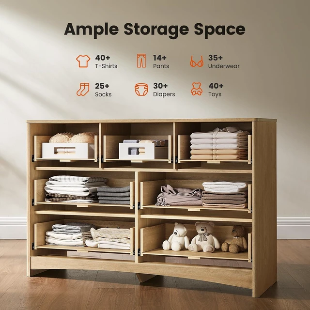 Alt view image 3 of 7 - Amada Modern 7 Drawer Dresser, Fluted Wood Chest of Drawers, Natural Oak
