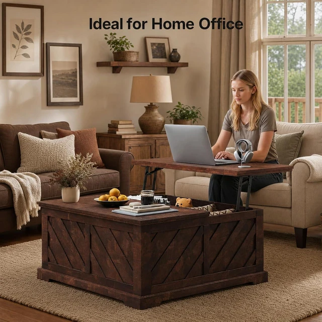 Alt view image 3 of 7 - Amada 35.5" Lift Top Coffee Table with Hidden Storage, Rustic Brown