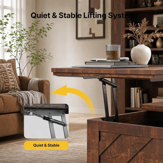 Alt view image 4 of 7 - Amada 35.5" Lift Top Coffee Table with Hidden Storage, Rustic Brown