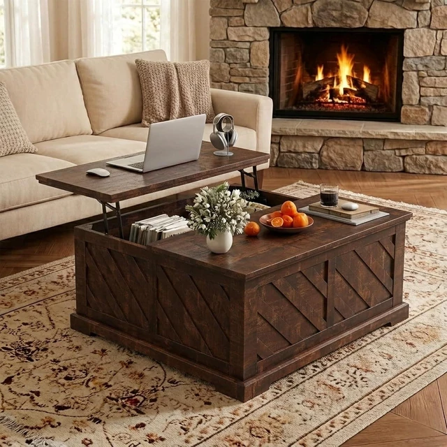 Alt view image 7 of 7 - Amada 35.5" Lift Top Coffee Table with Hidden Storage, Rustic Brown