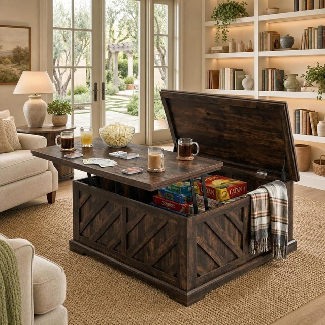 Alt view image 6 of 7 - Amada 35.5" Lift Top Coffee Table with Hidden Storage, Rustic Brown