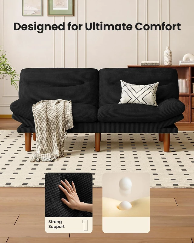 Alt view image 5 of 7 - Amada 66" Convertible Futon Sofa Bed Corduroy Loveseat