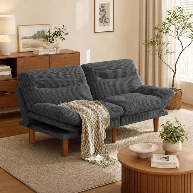 Main image of Amada Convertible Corduroy Futon Sofa Bed, 66 inch, Gray