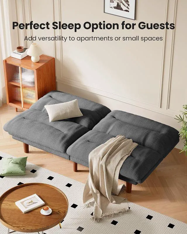 Alt view image 7 of 7 - Amada Convertible Corduroy Futon Sofa Bed, 66 inch, Gray