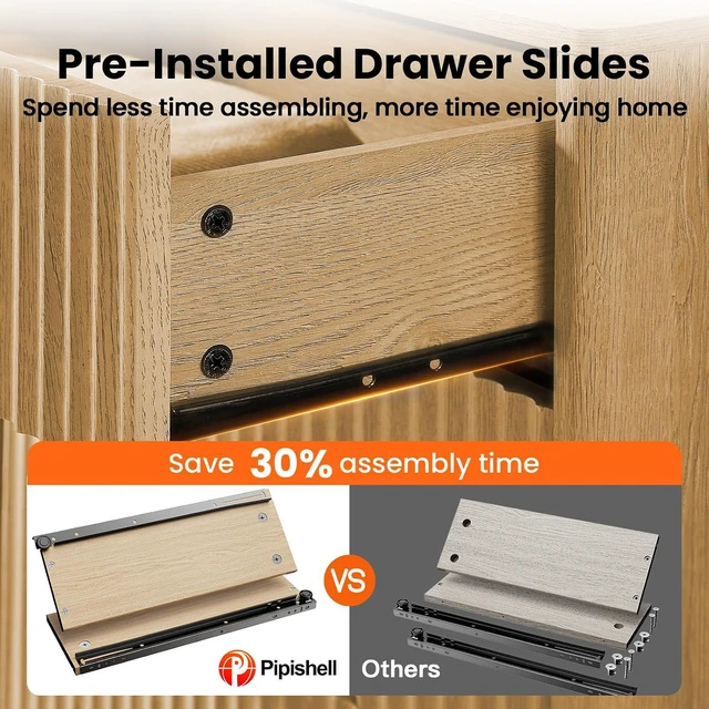 Alt view image 4 of 7 - Pipishell Fluted 7 Drawer Dresser, Modern Wood Chest of Drawer, Natural Oak