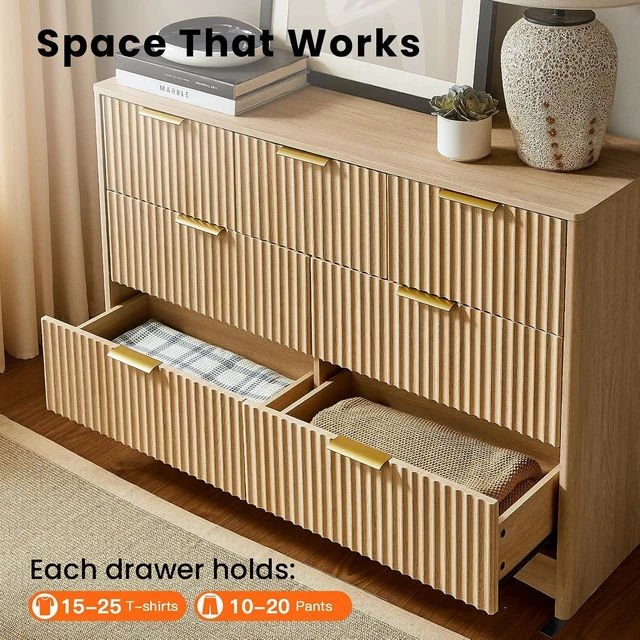 Alt view image 3 of 7 - Pipishell Fluted 7 Drawer Dresser, Modern Wood Chest of Drawer, Natural Oak