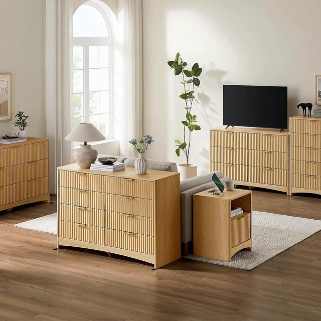 Alt view image 7 of 7 - Pipishell Fluted 7 Drawer Dresser, Modern Wood Chest of Drawer, Natural Oak