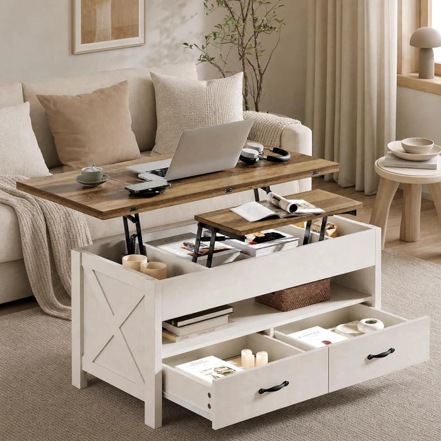 Main image of Amada 39" Lift Top Coffee Table with Drawer, Shelf, Hidden Storage, White