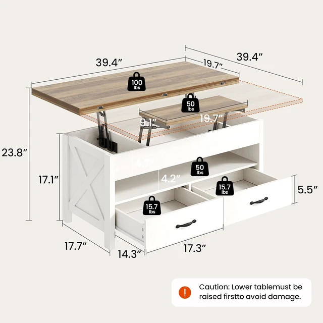 Alt view image 2 of 7 - Amada 39" Lift Top Coffee Table with Drawer, Shelf, Hidden Storage, White