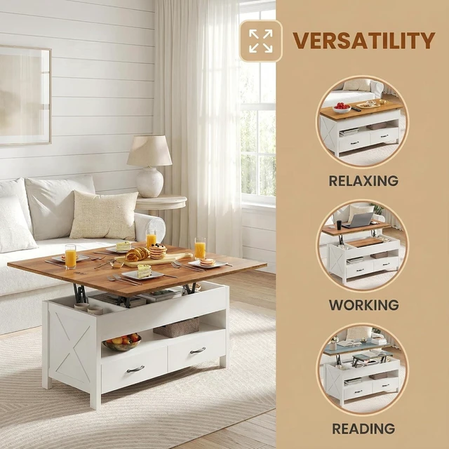 Alt view image 3 of 7 - Amada 39" Lift Top Coffee Table with Drawer, Shelf, Hidden Storage, White