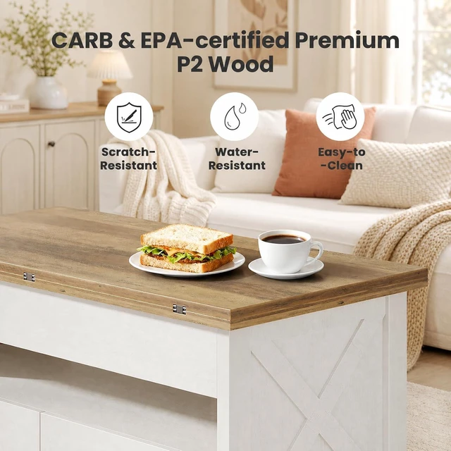 Alt view image 5 of 7 - Amada 39" Lift Top Coffee Table with Drawer, Shelf, Hidden Storage, White